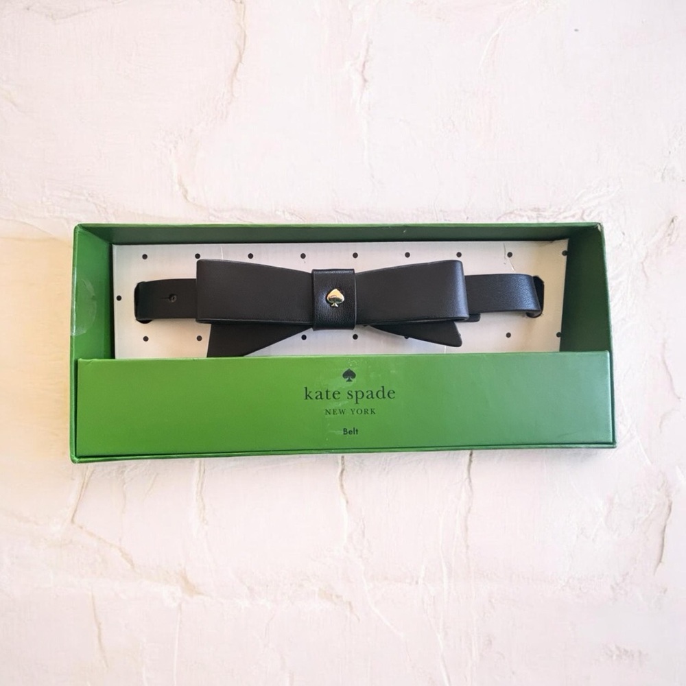 Kate Spade New York Black Bow Belt L/XL Gold Spade Accent Waist Belt w/ Box